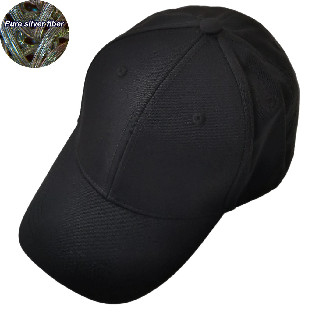 Faraday Radiation Protection Baseball Cap Blocking RF EMF Silver Fiber Fabric Iining Shield Electromagnetic Waves Black Hat