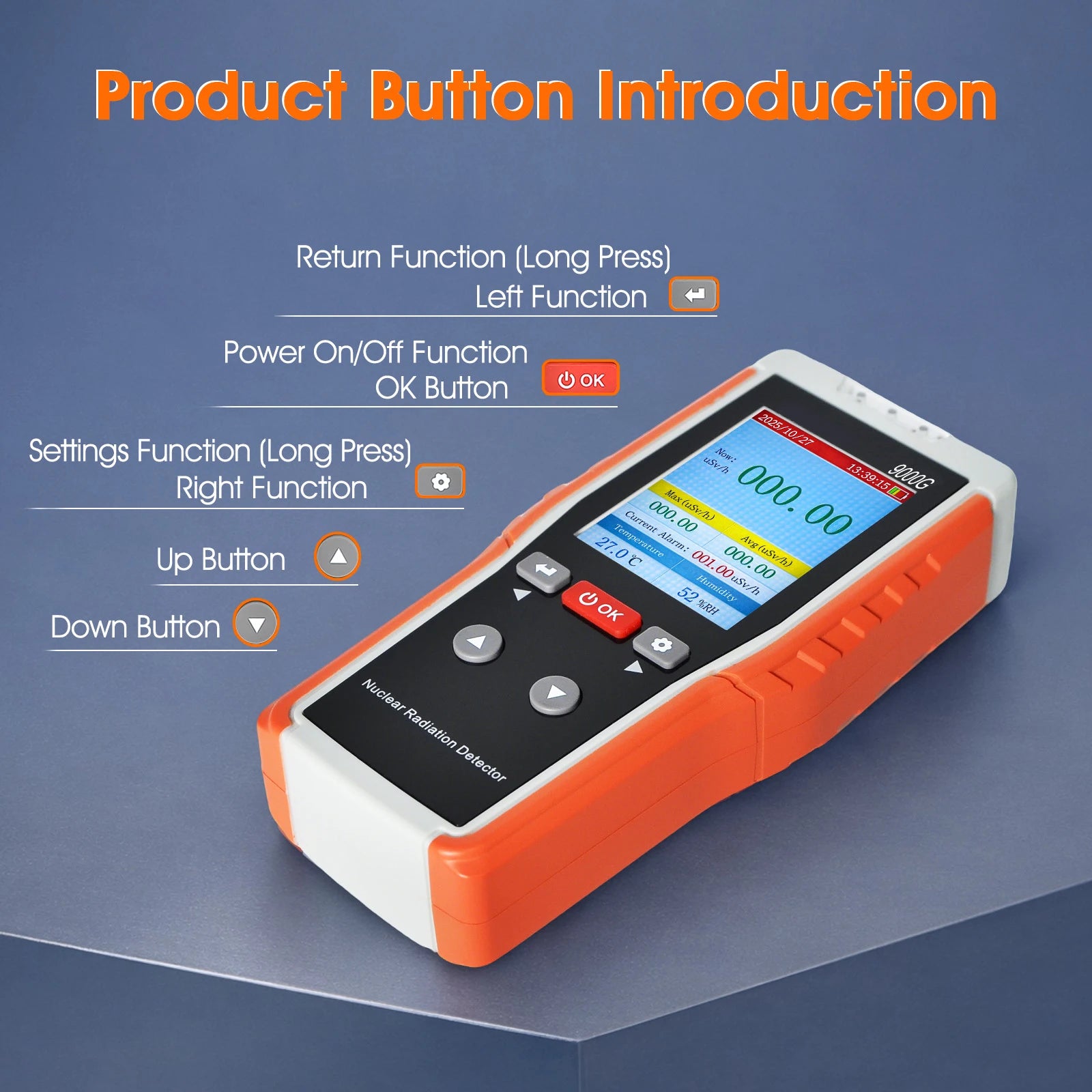γ/X/β Rays, Nuclear Radiation Detection Equipment, Geiger Counter, 0.00–10,000 µSv/h, Audible, Visual & Vibrating Alarm